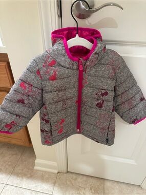 Disney Baby GAP Grey Puffer Jacket with Pink Accents and Hood